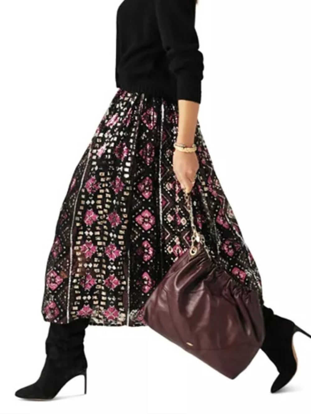ba&sh Pippa Sequin Mesh Midi Skirt Black Size 34